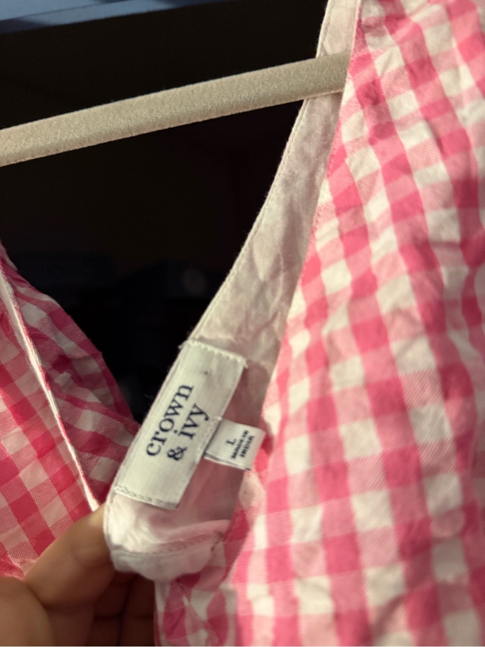crown & ivy Pink and White Gingham Ruffle Neck Sleeveless Dress - Picture 3 of 3